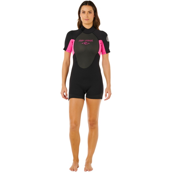 2026 Rip Curl Womens Omega 2mm Back Zip Shorty Wetsuit 14KWSP - Black / Pink
